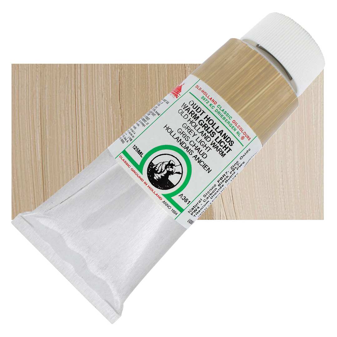 Open in modal - Old Holland Classic Oil Color - Old Holland Warm Grey Light, 125 ml tube and swatch