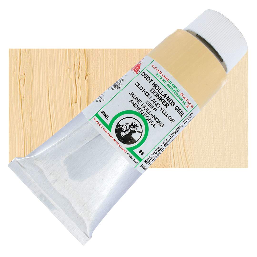 Open in modal - Old Holland Classic Oil Color - Old Holland Yellow Deep, 125 ml tube and swatch