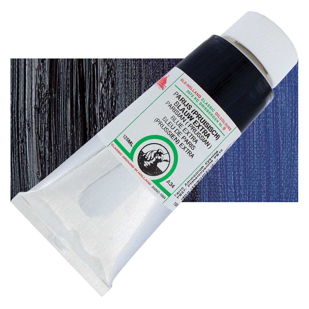 Open in modal - Old Holland Classic Oil Color - Parisian (Prussian) Blue Extra, 125 ml tube and swatch