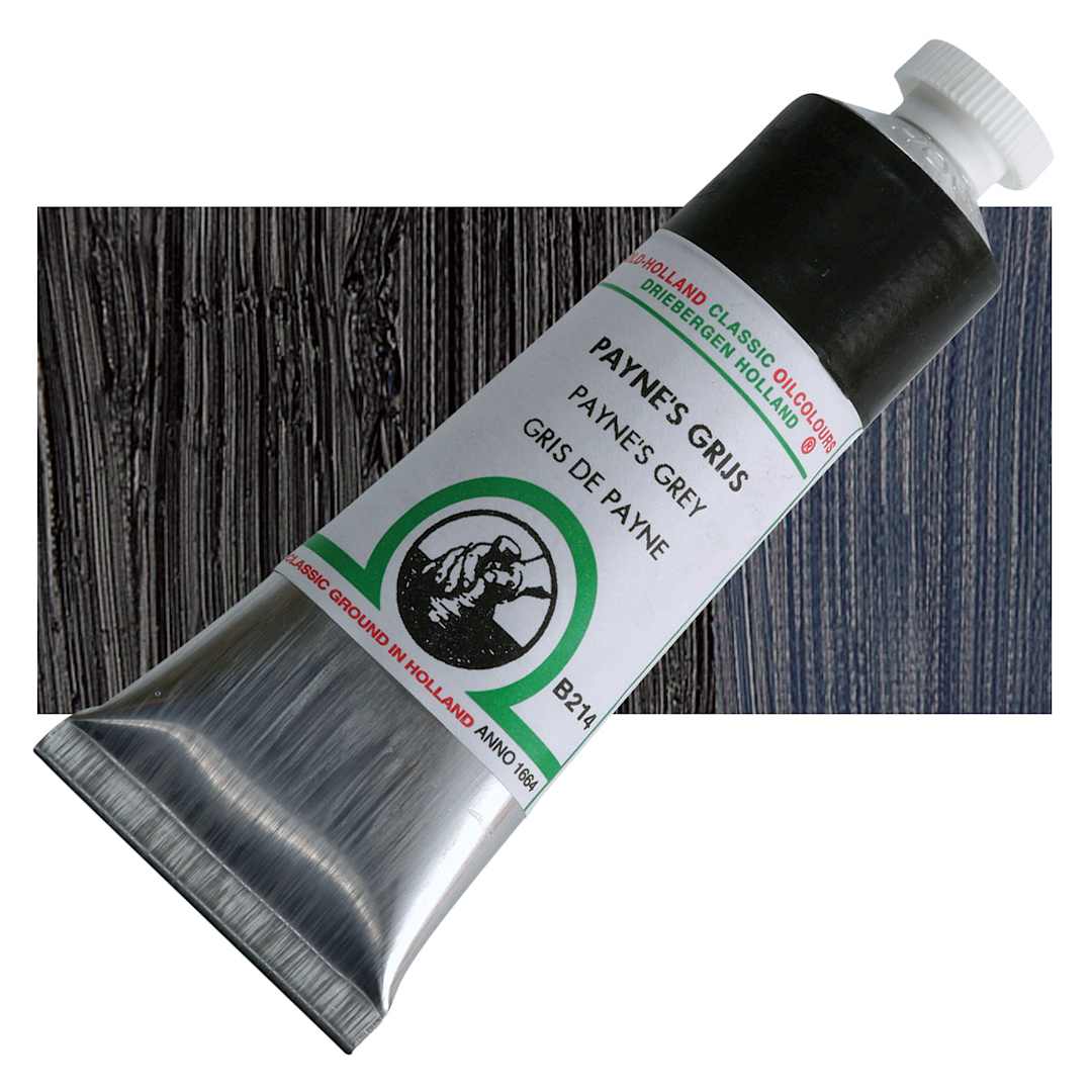 Open in modal - Old Holland Classic Oil Color - Payne's Grey, 40 ml tube and swatch