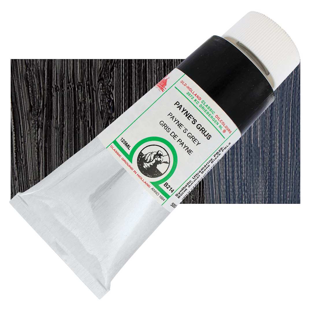 Open in modal - Old Holland Classic Oil Color - Payne's Grey, 125 ml tube and swatch
