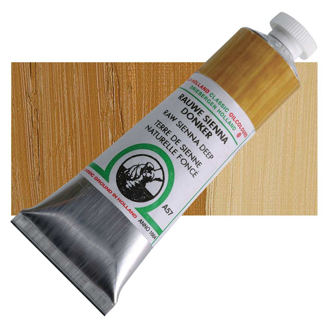 Open in modal - Old Holland Classic Oil Color - Raw Sienna Deep, 40 ml tube and swatch