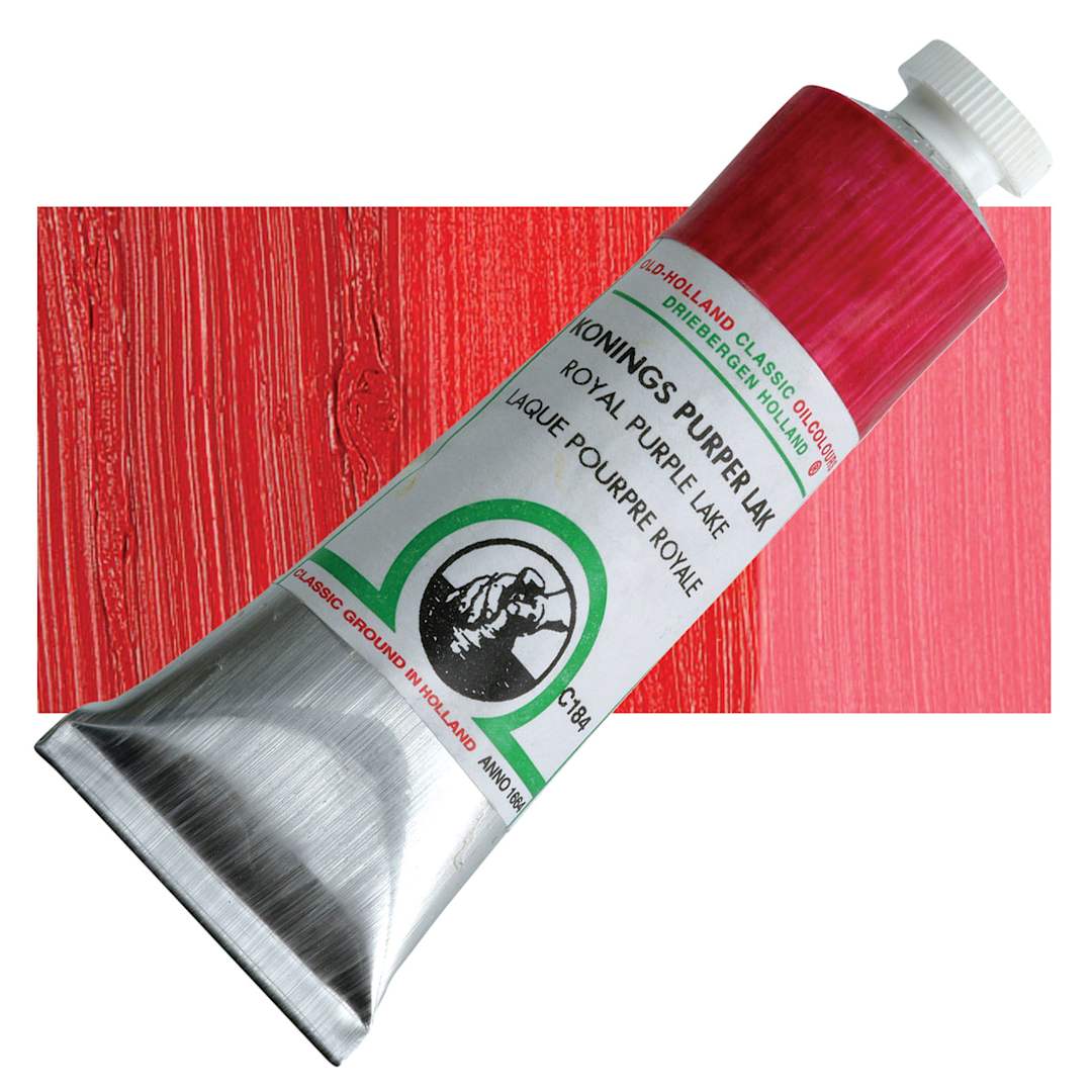 Open in modal - Old Holland Classic Oil Color - Royal Purple Lake, 40 ml tube and swatch