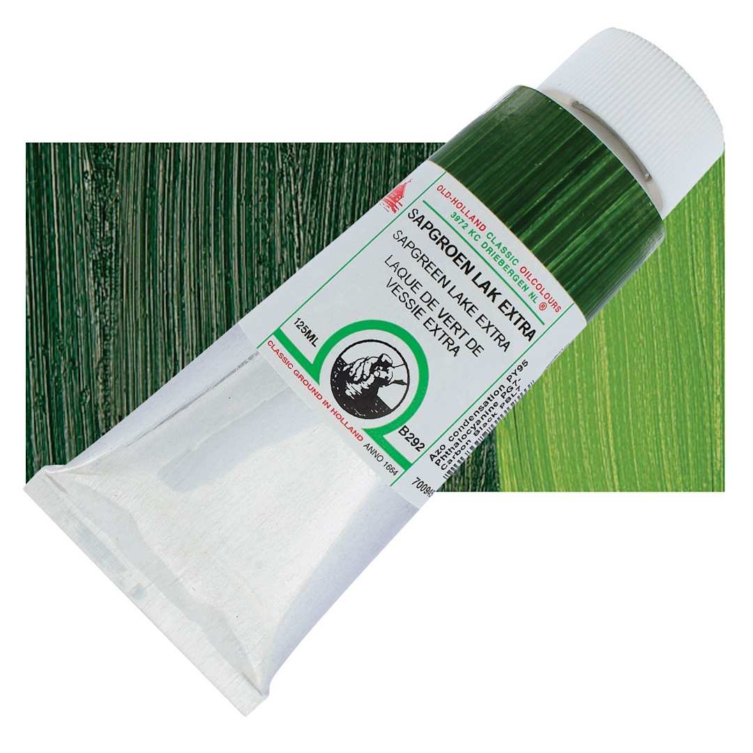 Open in modal - Old Holland Classic Oil Color - Sap Green Lake Extra, 125 ml tube and swatch