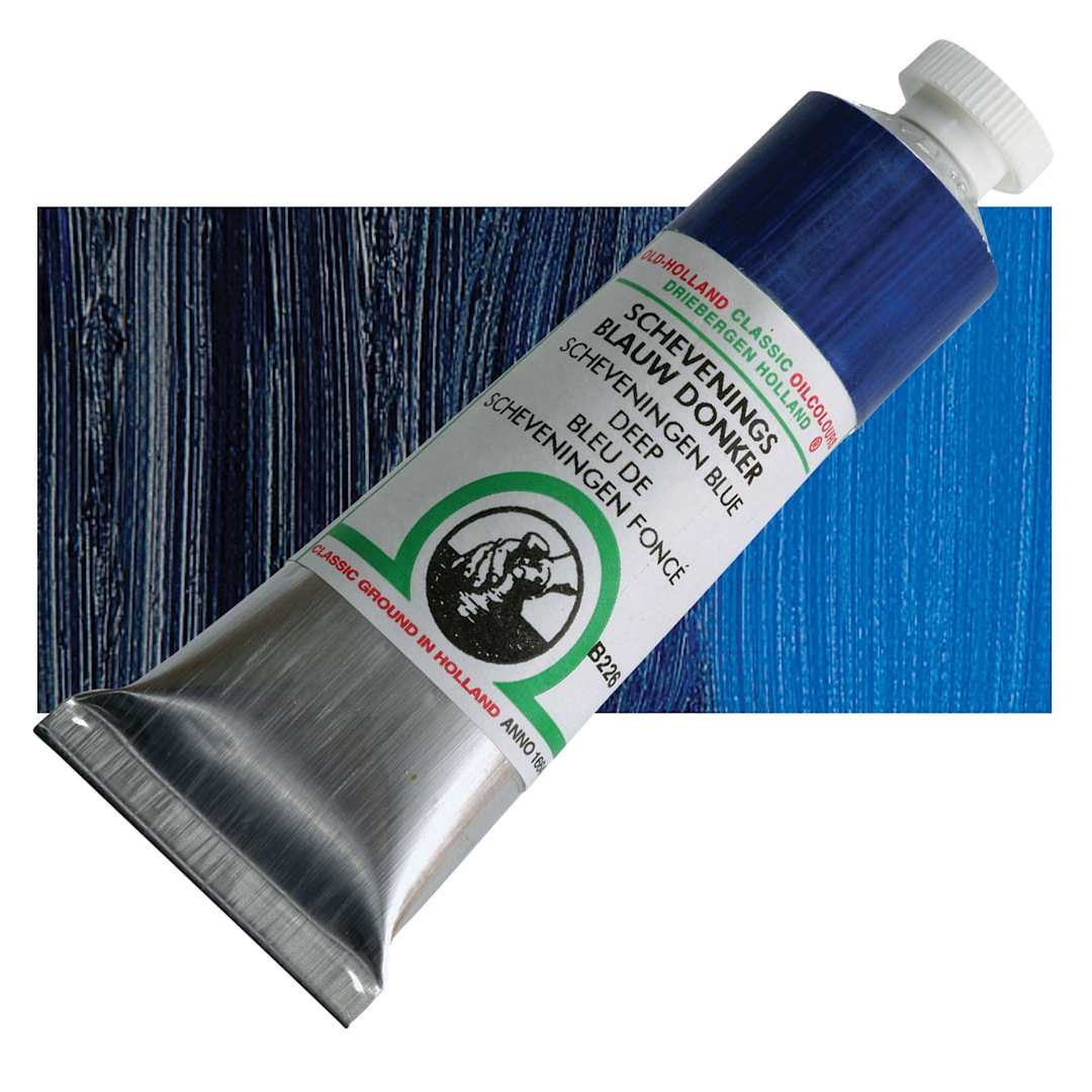 Open in modal - Old Holland Classic Oil Color - Scheveningen Blue Deep, 40 ml tube and swatch
