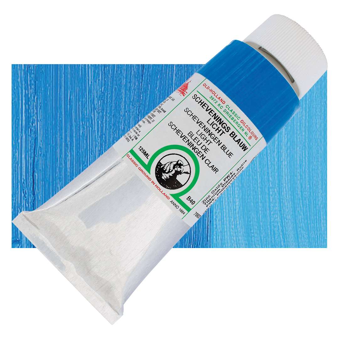 Open in modal - Old Holland Classic Oil Color - Scheveningen Blue Light, 125 ml tube and swatch