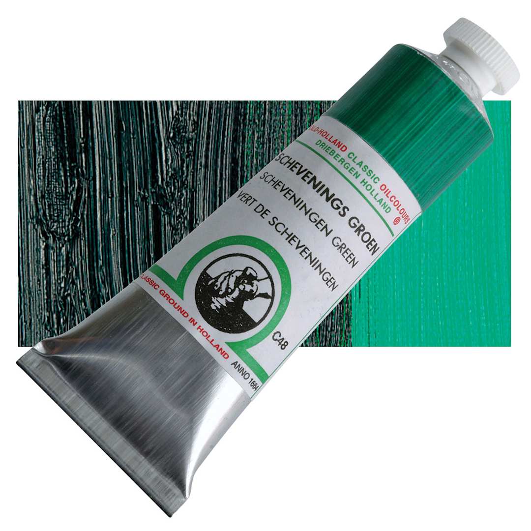 Open in modal - Old Holland Classic Oil Color - Scheveningen Green, 40 ml tube and swatch