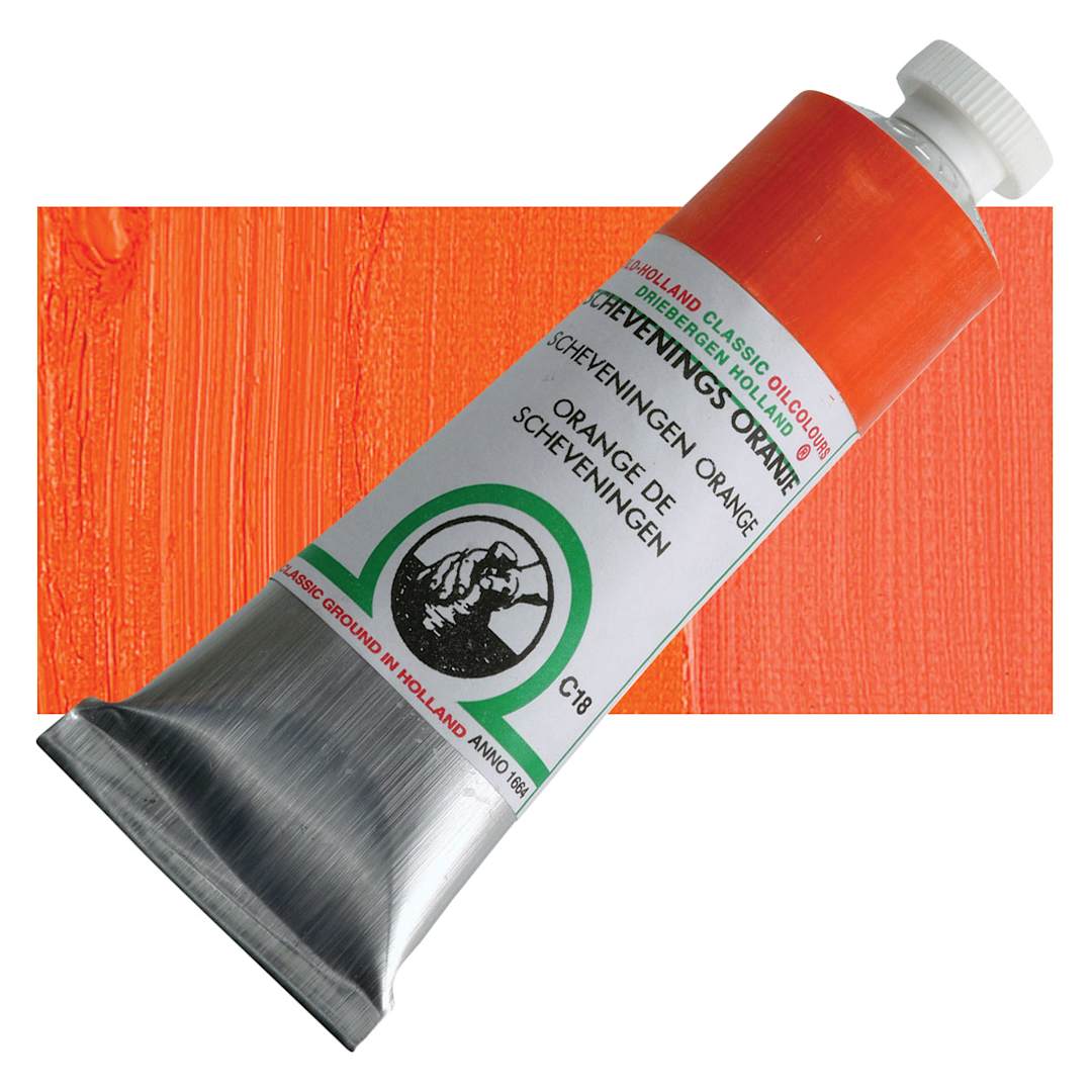 Open in modal - Old Holland Classic Oil Color - Scheveningen Orange, 40 ml tube and swatch