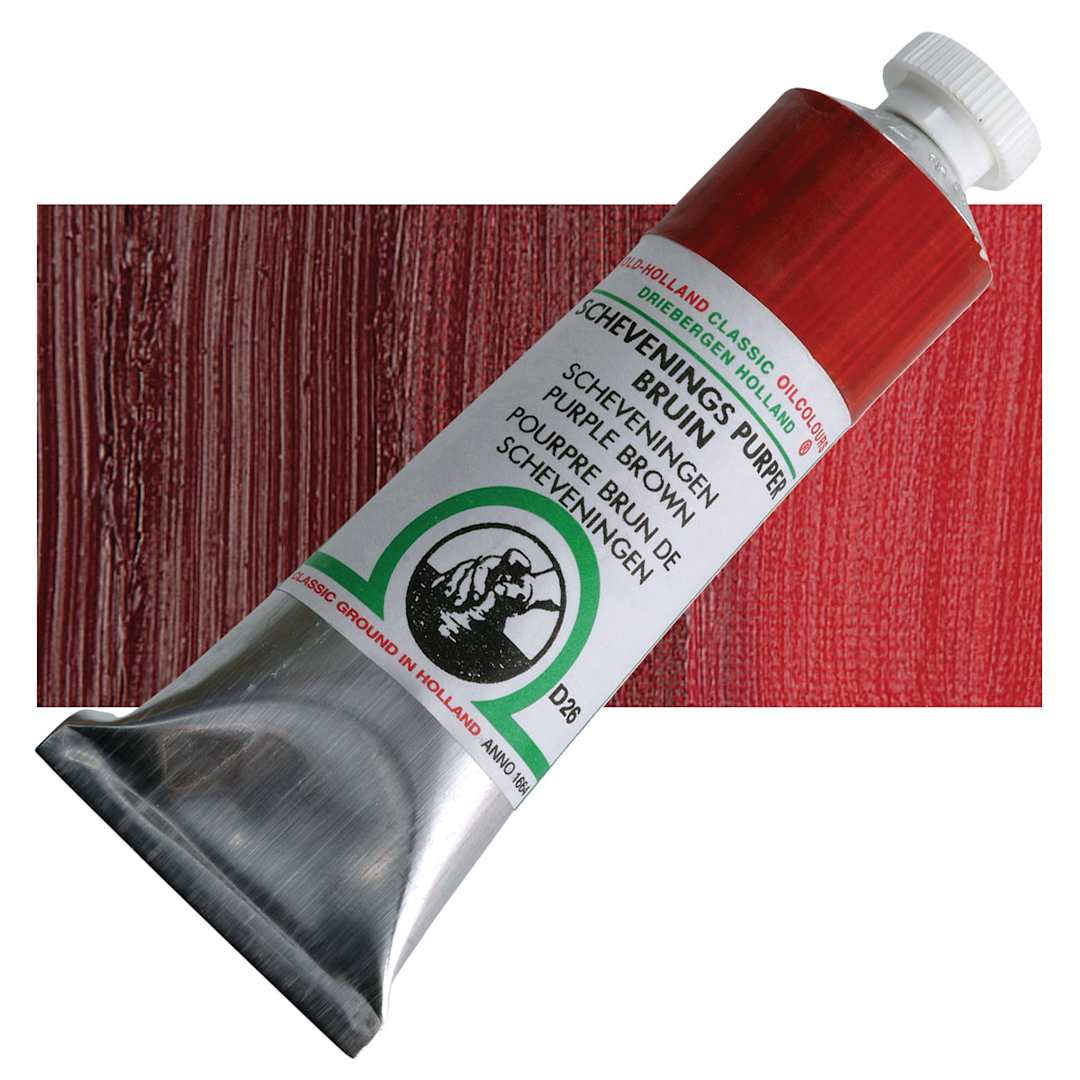 Open in modal - Old Holland Classic Oil Color - Scheveningen Purple Brown, 40 ml tube and swatch