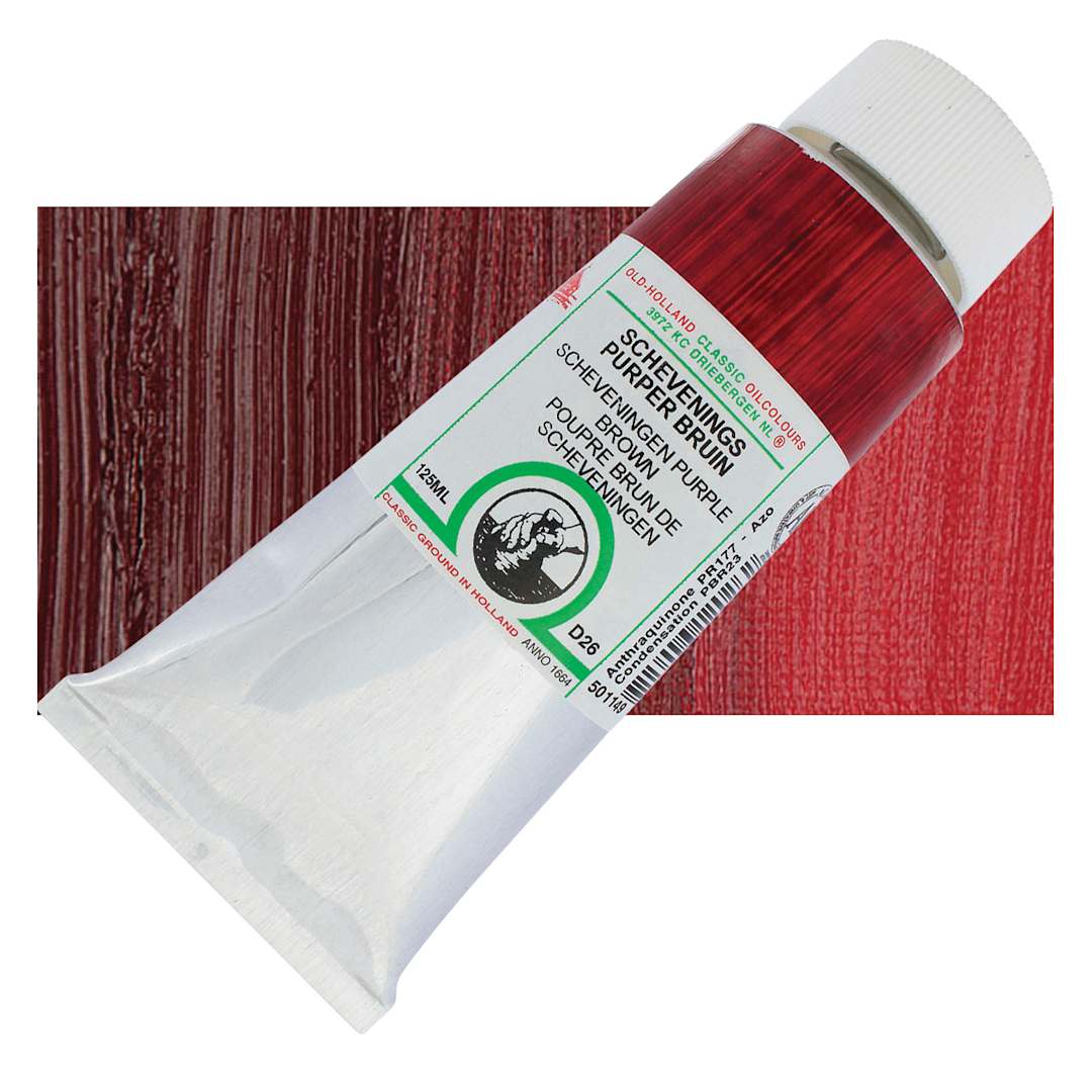 Open in modal - Old Holland Classic Oil Color - Scheveningen Purple Brown, 125 ml tube and swatch