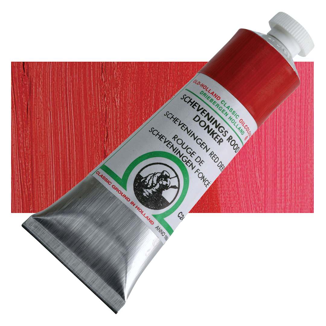 Open in modal - Old Holland Classic Oil Color - Scheveningen Red Deep, 40 ml tube and swatch