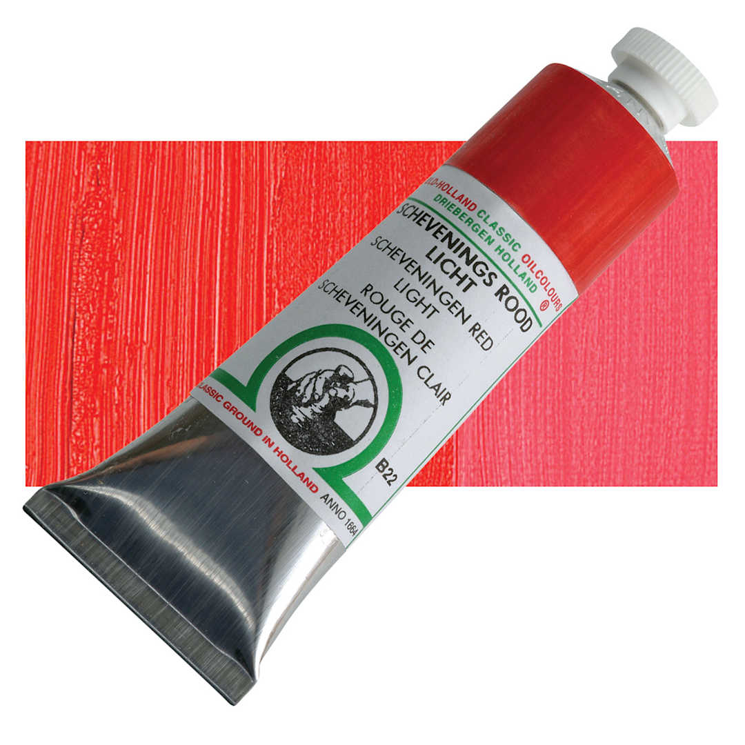 Open in modal - Old Holland Classic Oil Color - Scheveningen Red Light, 40 ml tube and swatch