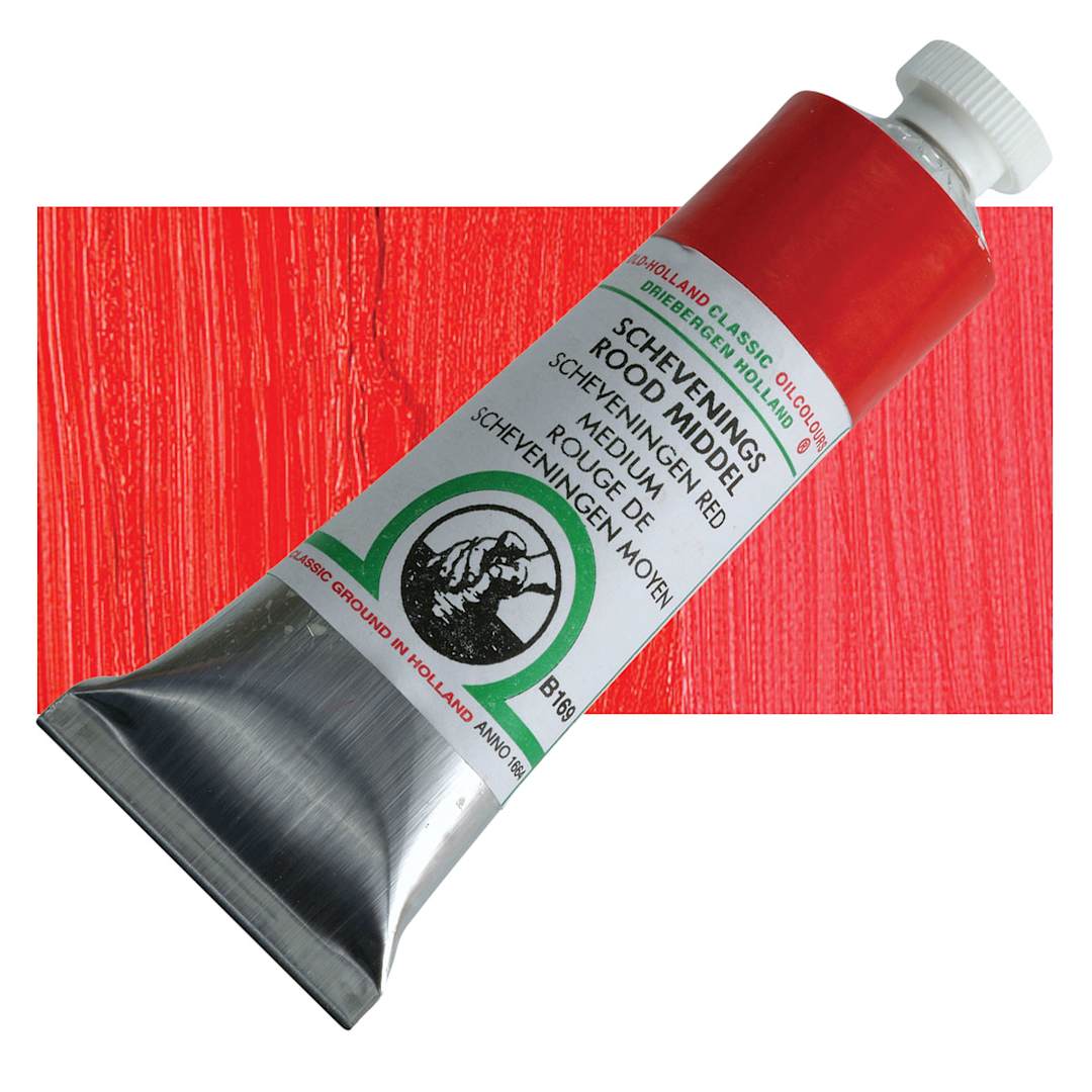 Open in modal - Old Holland Classic Oil Color - Scheveningen Red Medium, 40 ml tube and swatch