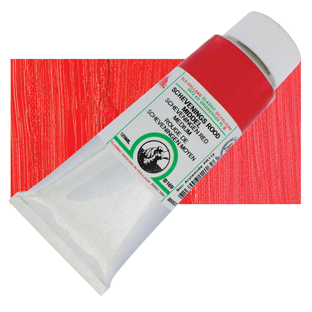 Open in modal - Old Holland Classic Oil Color - Scheveningen Red Medium, 125 ml tube and swatch