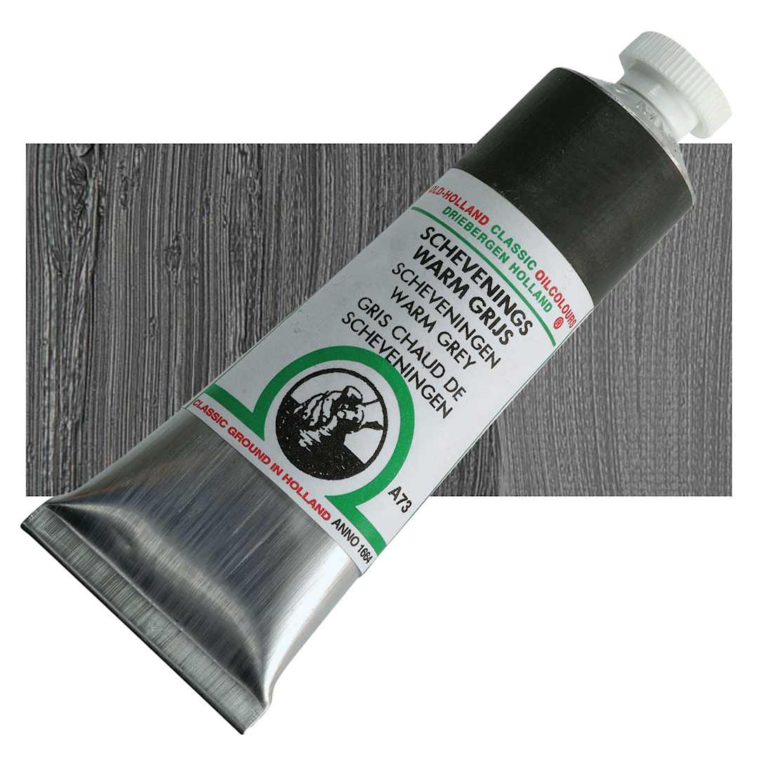 Open in modal - Old Holland Classic Oil Color - Scheveningen Warm Grey, 40 ml tube and swatch