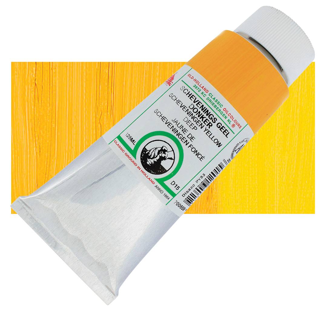 Open in modal - Old Holland Classic Oil Color - Scheveningen Yellow Deep, 125 ml tube and swatch