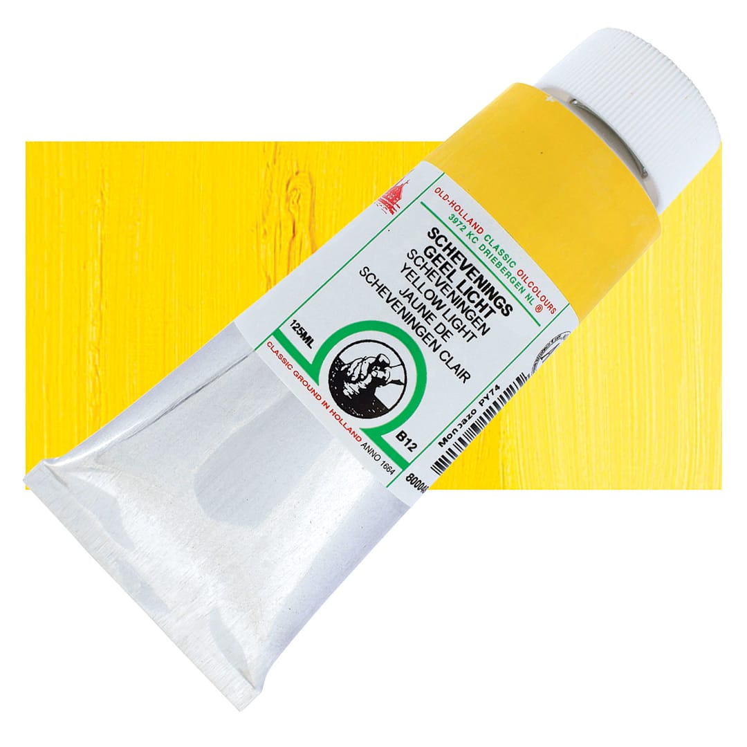Open in modal - Old Holland Classic Oil Color - Scheveningen Yellow Light, 125 ml tube and swatch
