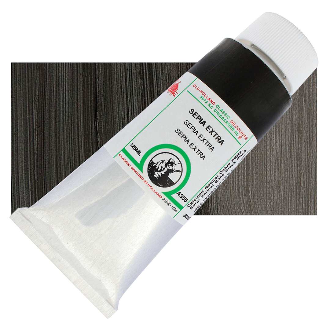 Open in modal - Old Holland Classic Oil Color - Sepia Extra, 125 ml tube and swatch