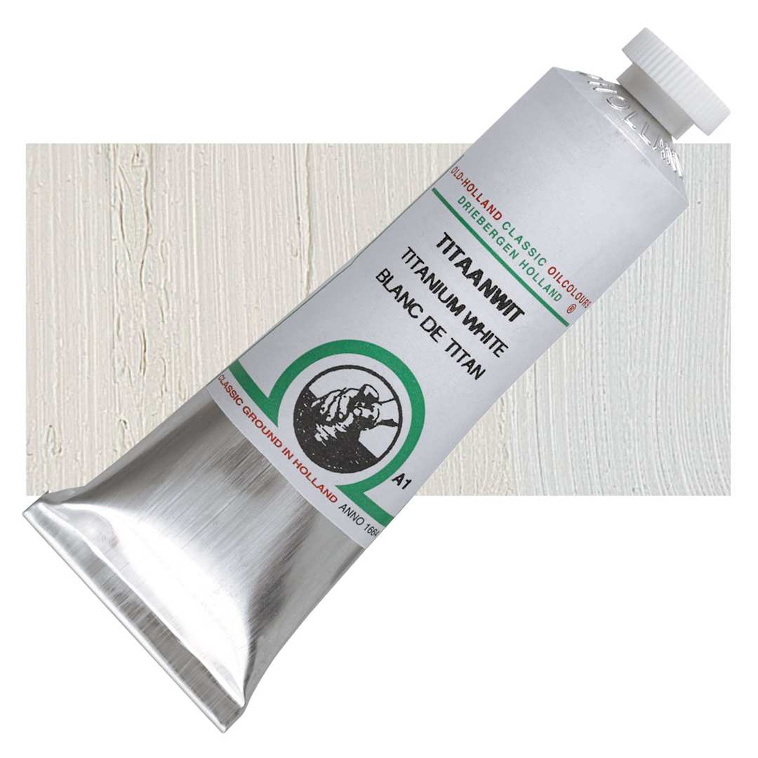 Open in modal - Old Holland Classic Oil Color - Titanium White, 40 ml tube and swatch