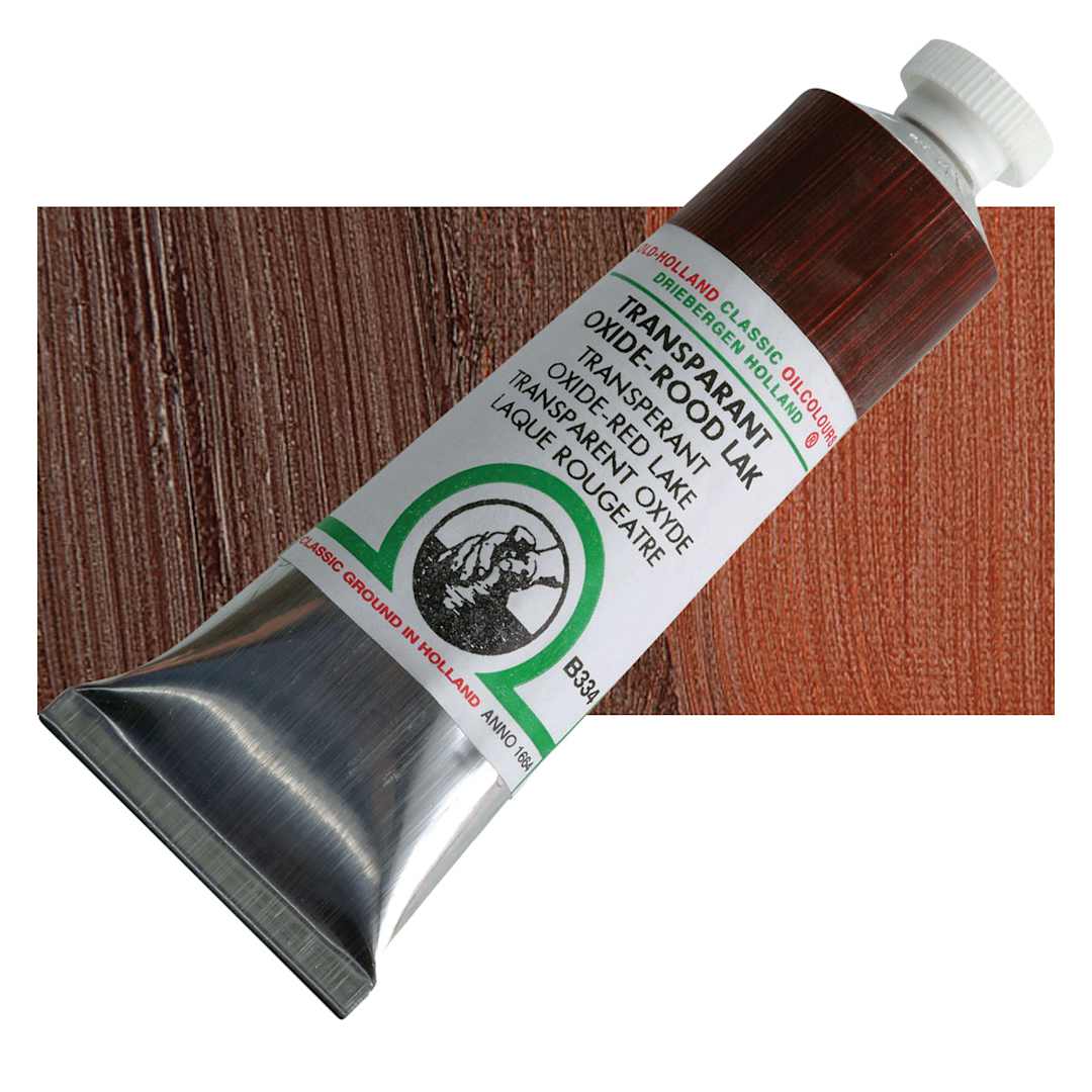 Open in modal - Old Holland Classic Oil Color - Transparent Oxide Red Lake, 40 ml tube and swatch
