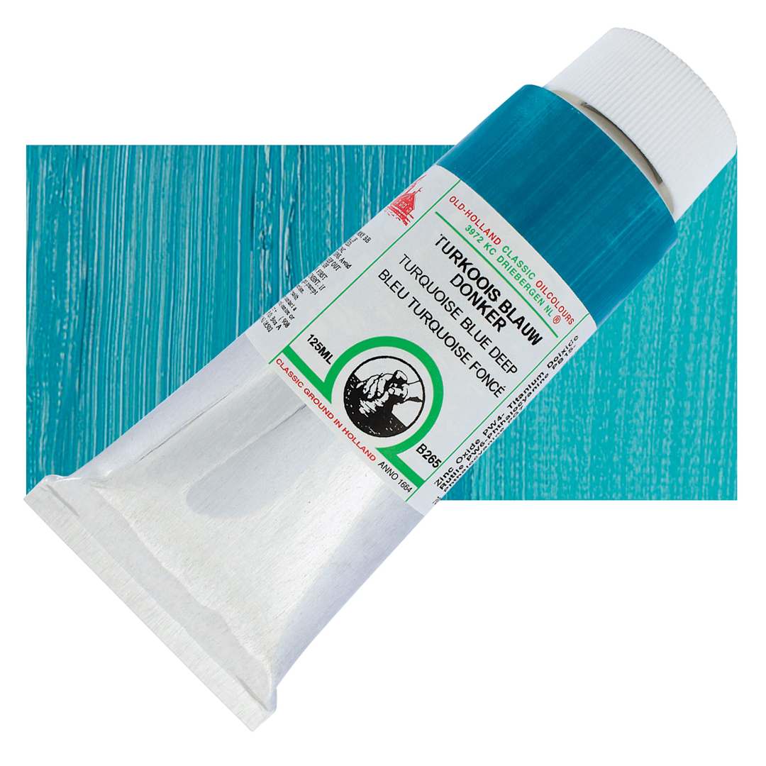Open in modal - Old Holland Classic Oil Color - Turquoise Blue Deep, 125 ml tube and swatch