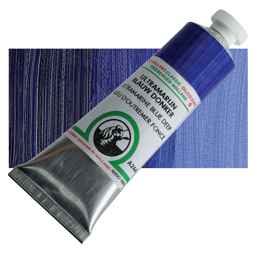 Open in modal - Old Holland Classic Oil Color - Ultramarine Blue Deep, 40 ml tube and swatch