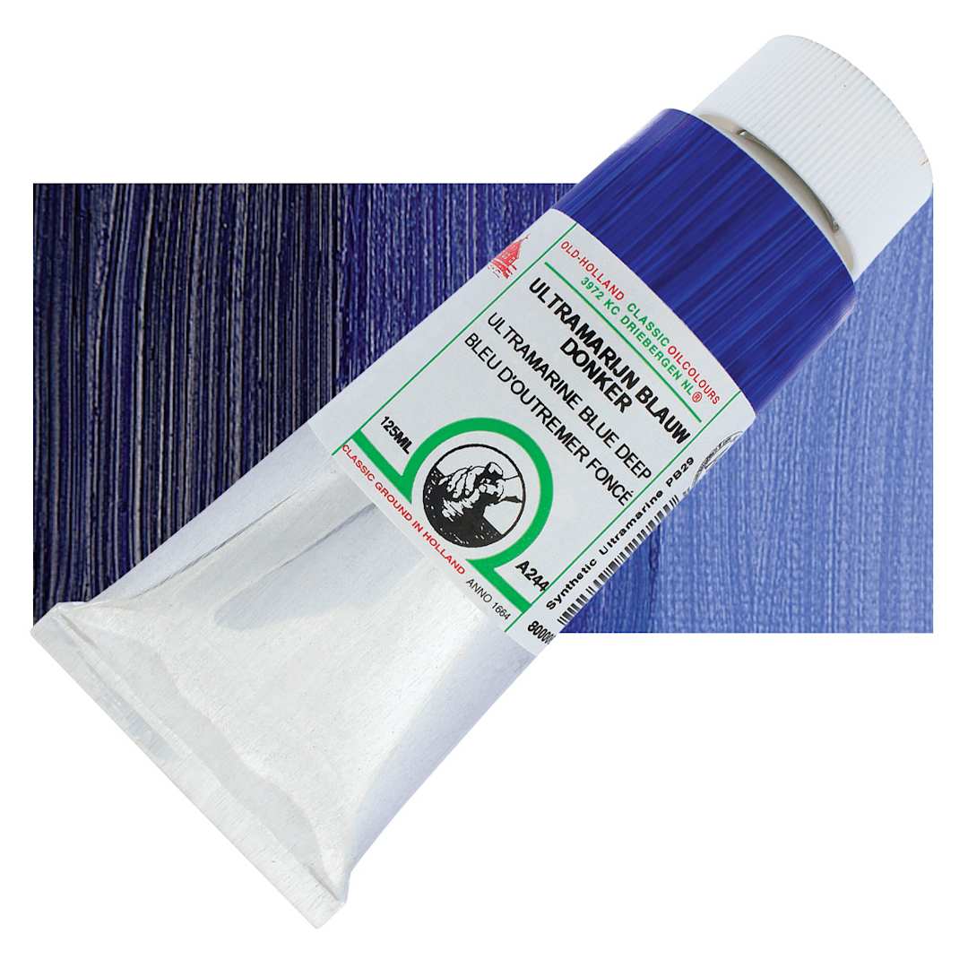 Open in modal - Old Holland Classic Oil Color - Ultramarine Blue Deep, 125 ml tube and swatch