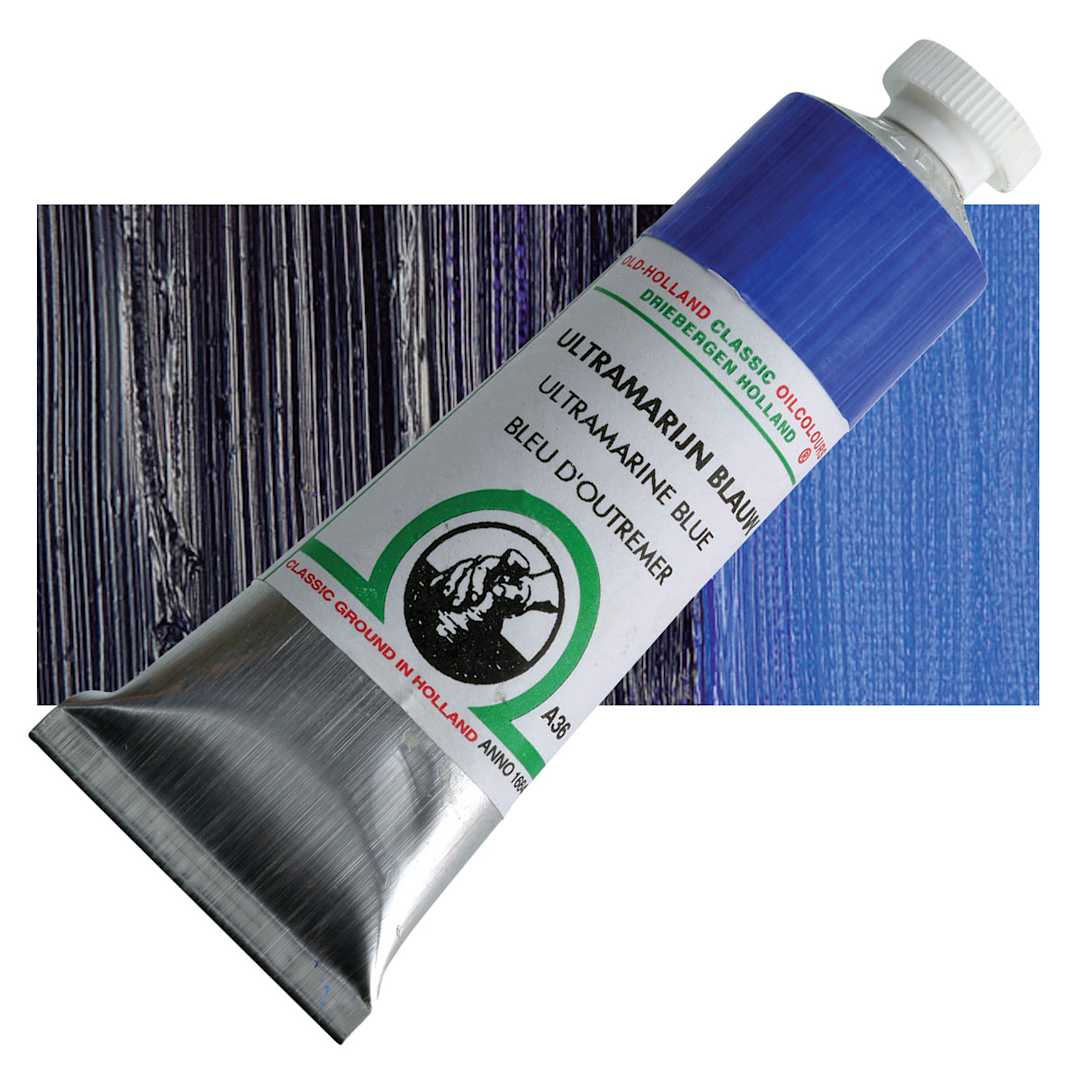 Open in modal - Old Holland Classic Oil Color - Ultramarine Blue, 40 ml tube and swatch