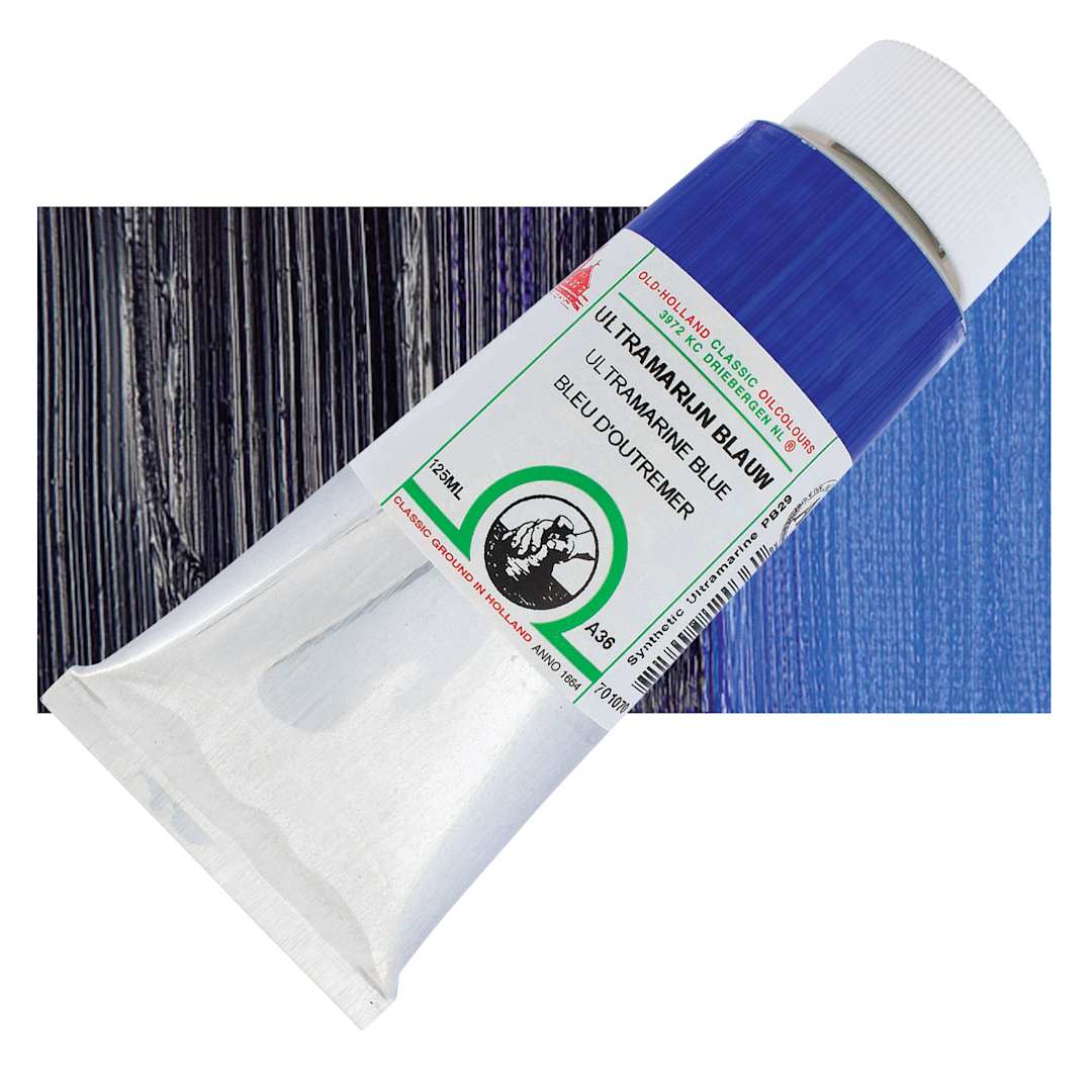 Open in modal - Old Holland Classic Oil Color - Ultramarine Blue, 125 ml tube and swatch