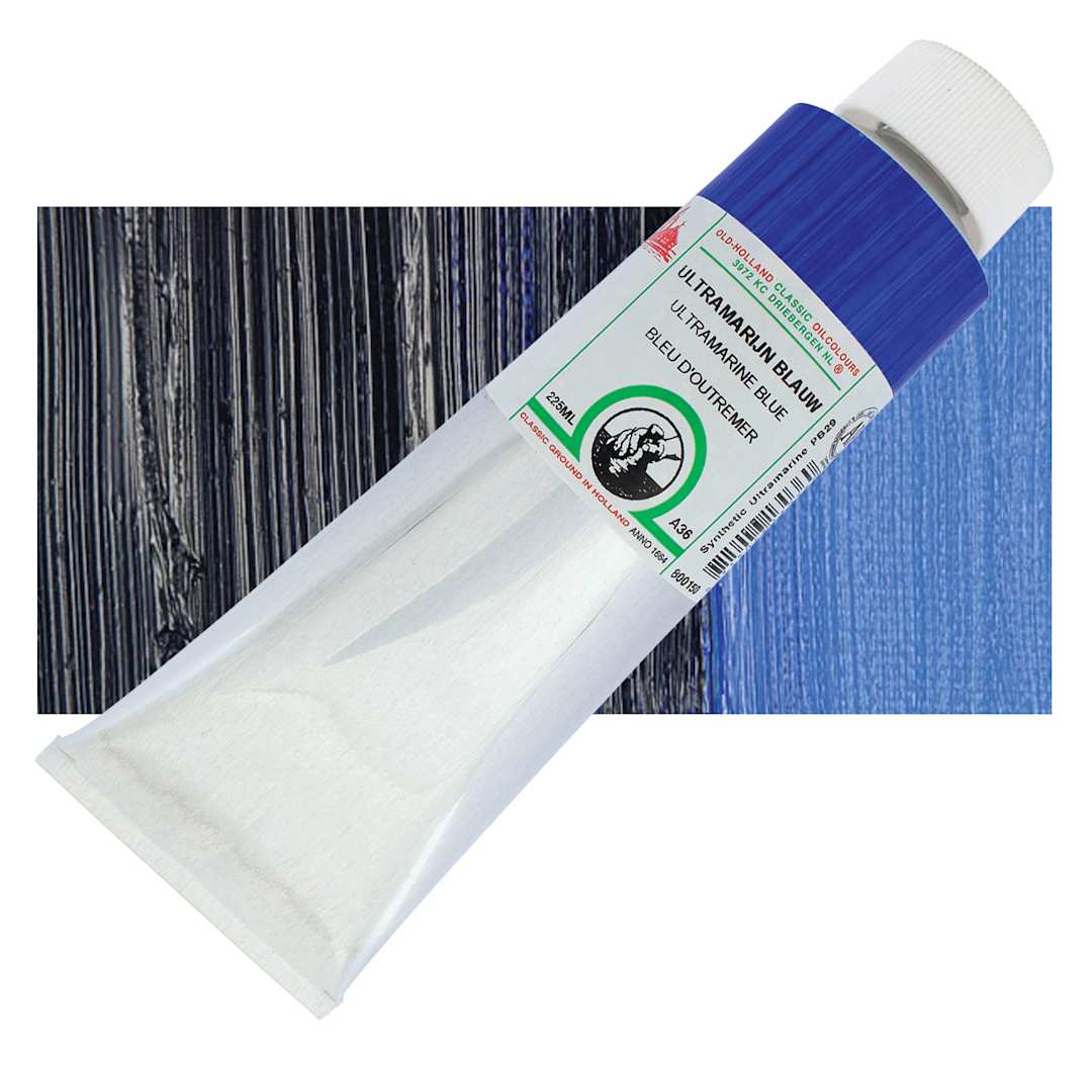 Open in modal - Old Holland Classic Oil Color - Ultra Blue, 225 ml tube and swatch