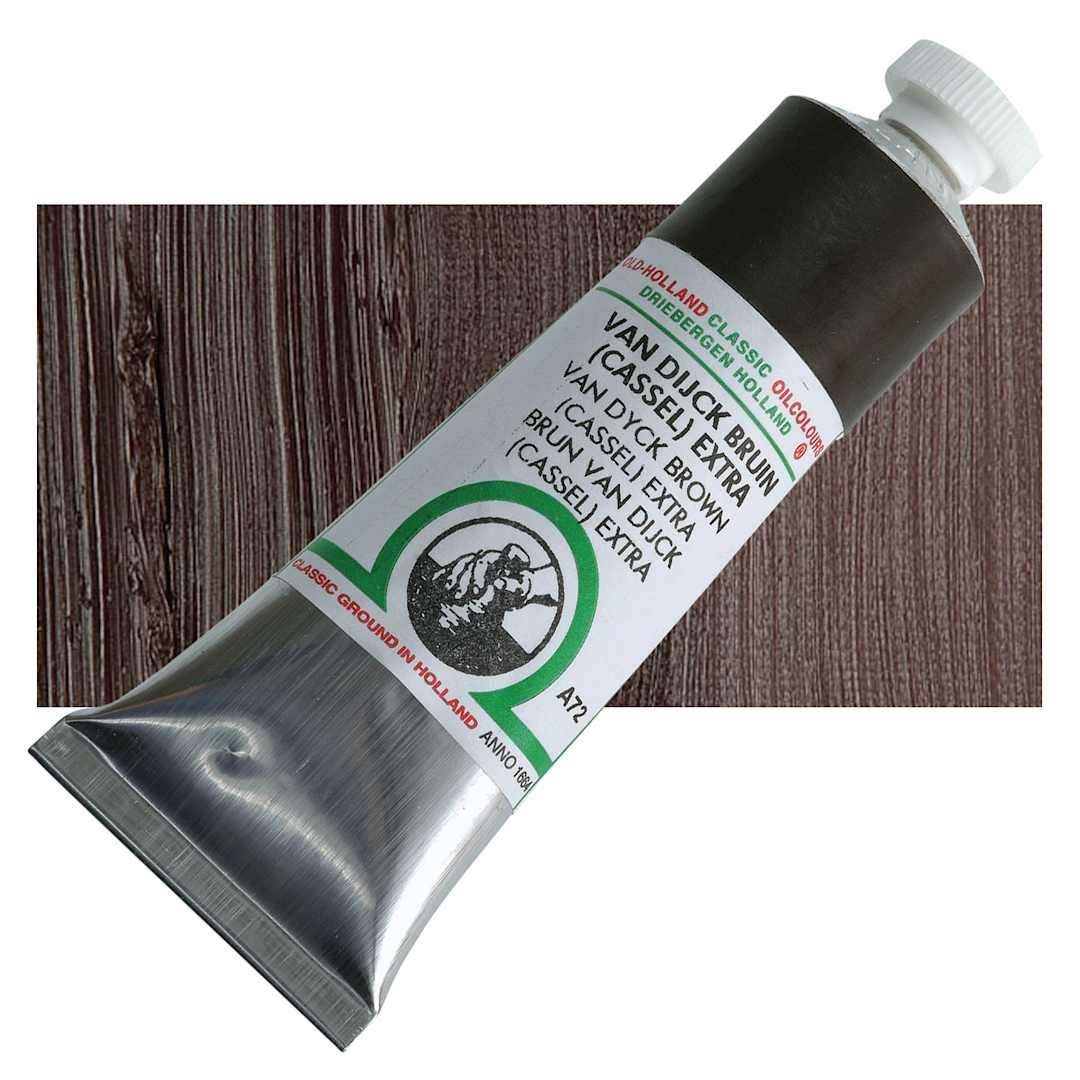 Open in modal - Old Holland Classic Oil Color - Van Dyck Brown (Cassel) Extra, 40 ml tube and swatch