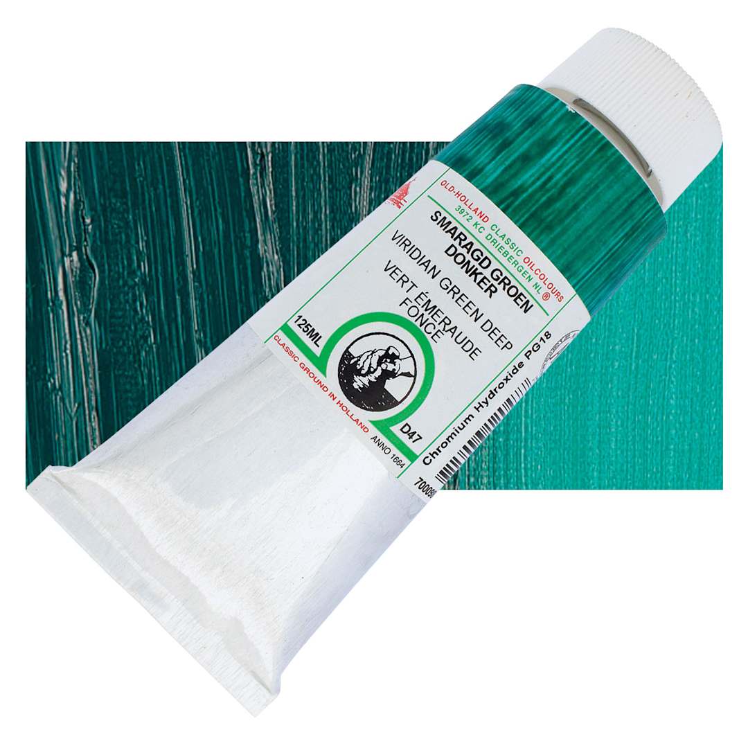 Open in modal - Old Holland Classic Oil Color - Viridian Green Deep, 125 ml tube and swatch