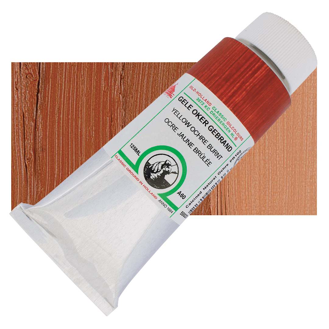 Open in modal - Old Holland Classic Oil Color - Yellow Ochre Burnt, 125 ml tube and swatch