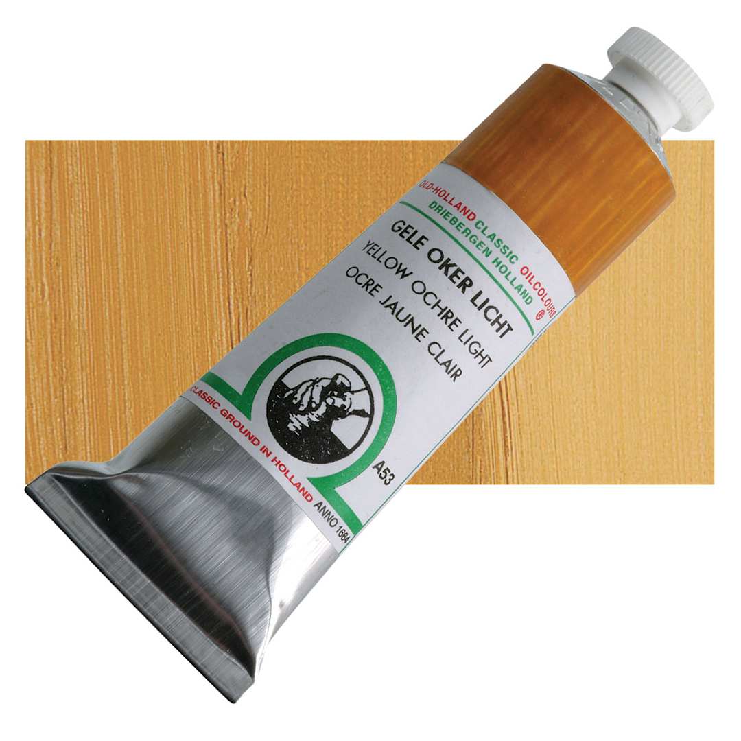 Open in modal - Old Holland Classic Oil Color - Yellow Ochre Light, 40 ml tube and swatch