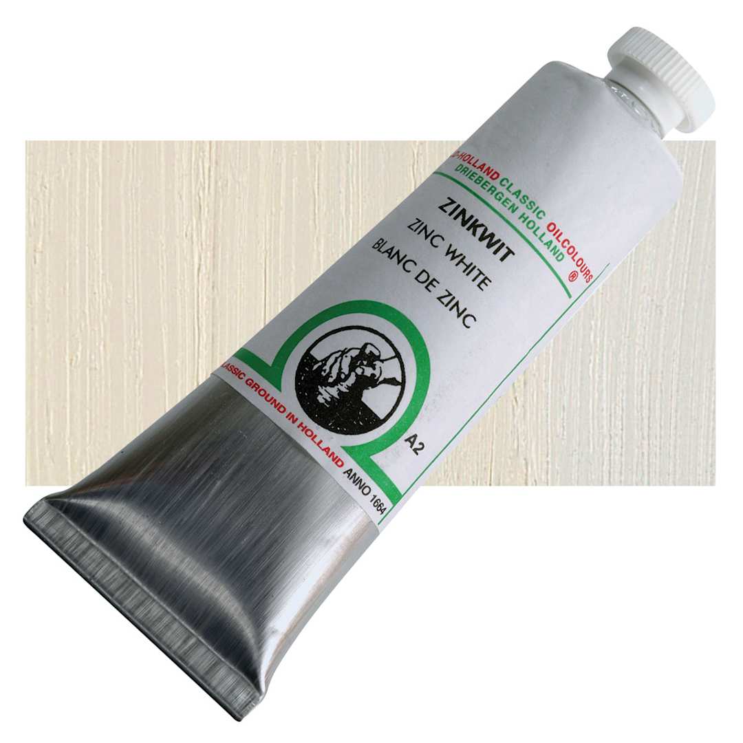 Open in modal - Old Holland Classic Oil Color - Zinc White, 40 ml tube and swatch