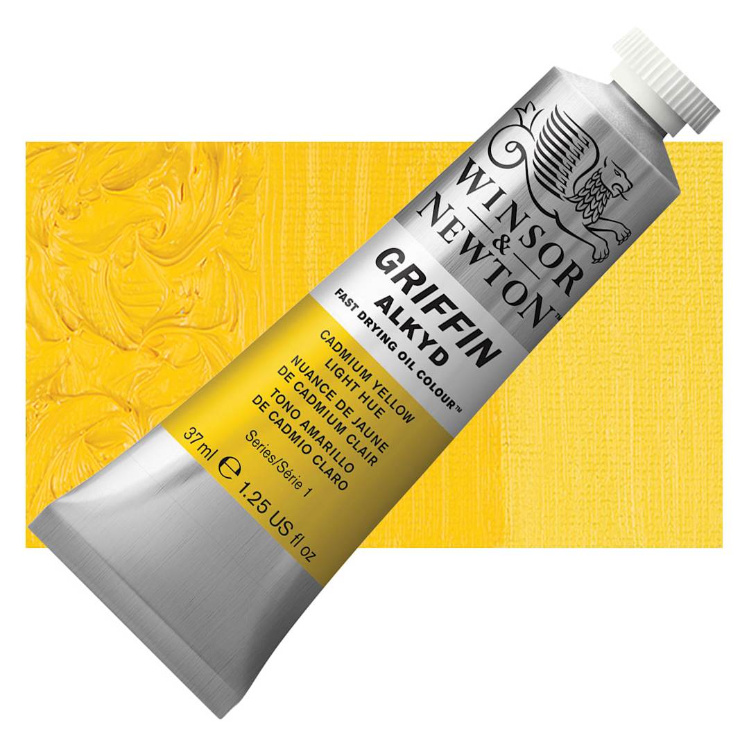 Open in modal - Winsor & Newton Griffin Alkyd - Cadmium Yellow Light Hue, 37 ml tube and swatch