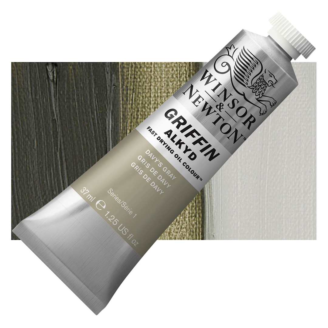 Open in modal - Winsor & Newton Griffin Alkyd - Davys Gray, 37 ml tube and swatch
