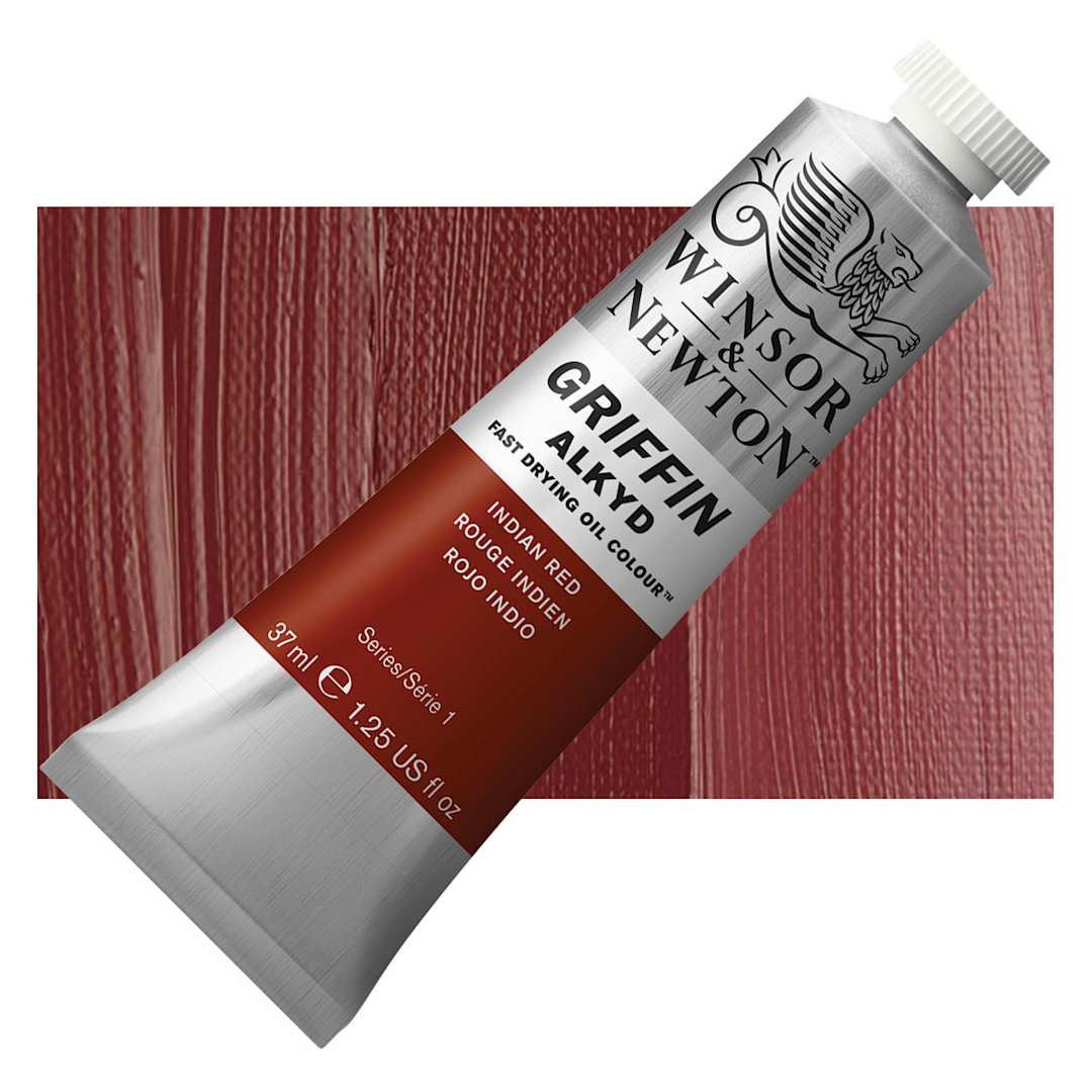Open in modal - Winsor & Newton Griffin Alkyd - Indian Red, 37 ml tube and swatch