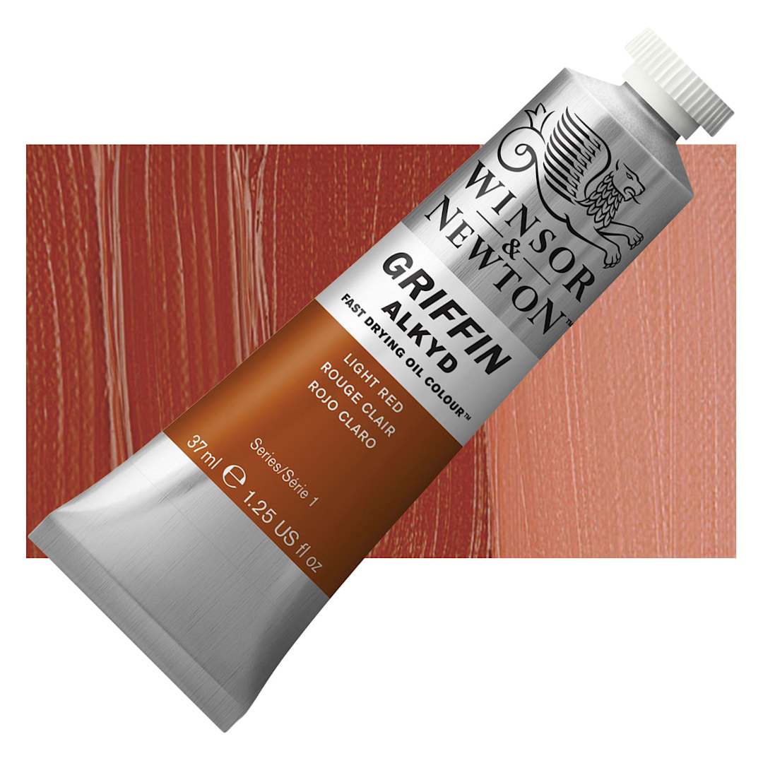 Open in modal - Winsor & Newton Griffin Alkyd - Light Red, 37 ml tube and swatch