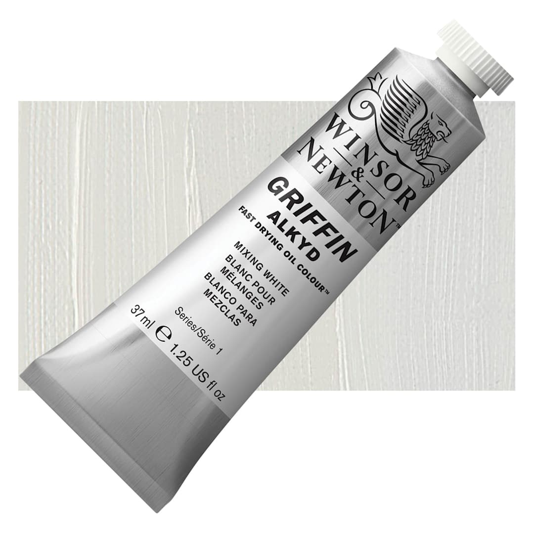Open in modal - Winsor & Newton Griffin Alkyd - Mixing White, 37 ml tube and swatch
