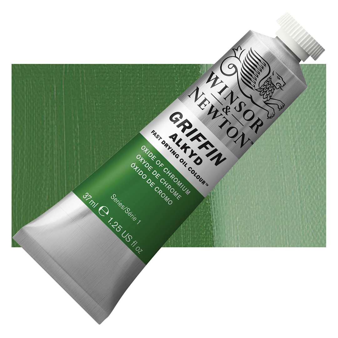 Open in modal - Winsor & Newton Griffin Alkyd - Oxide of Chromium, 37 ml tube and swatch