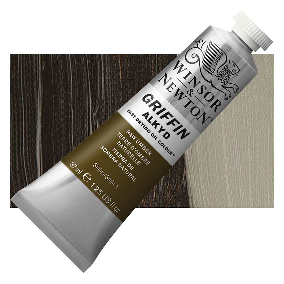 Open in modal - Winsor & Newton Griffin Alkyd - Raw Umber, 37 ml tube and swatch