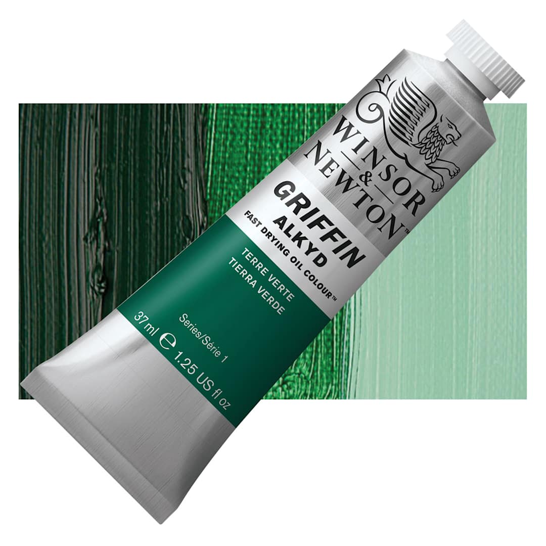 Open in modal - Winsor & Newton Griffin Alkyd - Terre Verte, 37 ml tube and swatch