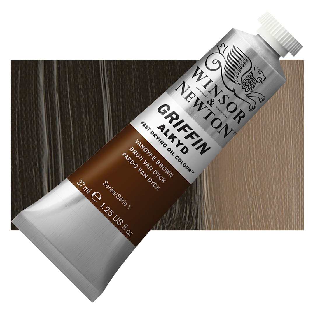 Open in modal - Winsor & Newton Griffin Alkyd - Vandyke Brown, 37 ml tube and swatch