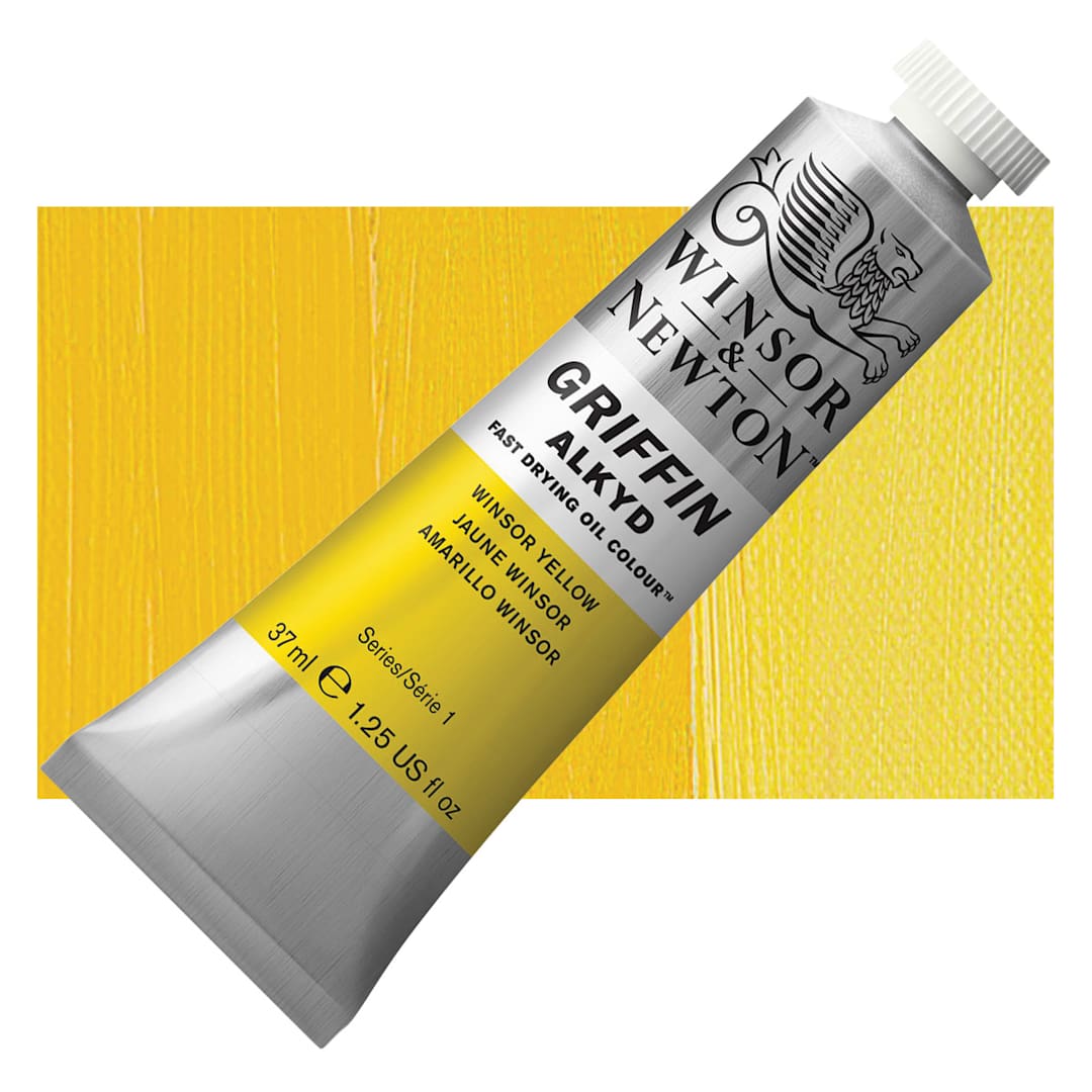Open in modal - Winsor & Newton Griffin Alkyd - Winsor Yellow, 37 ml tube and swatch
