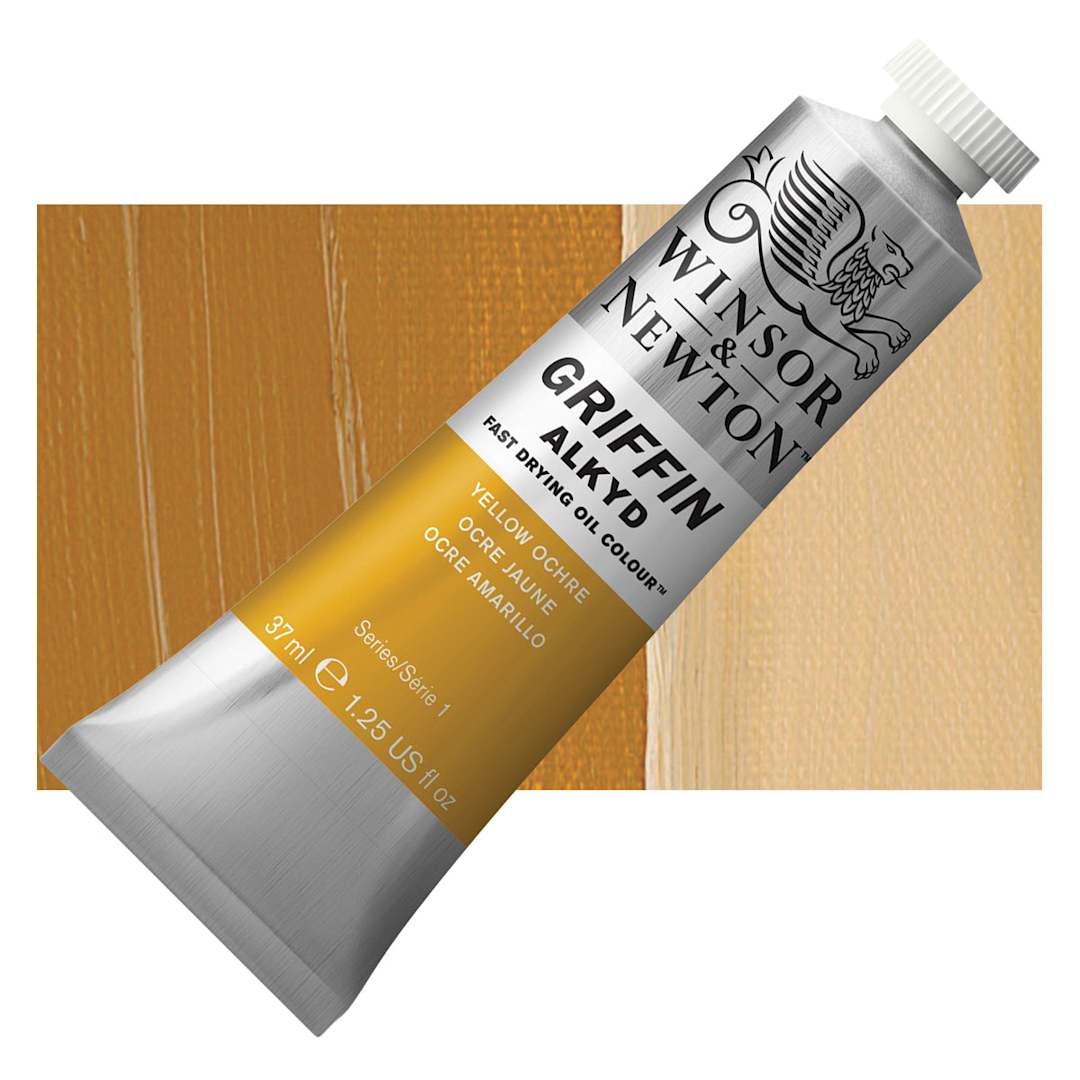 Open in modal - Winsor & Newton Griffin Alkyd - Yellow Ochre, 37 ml tube and swatch