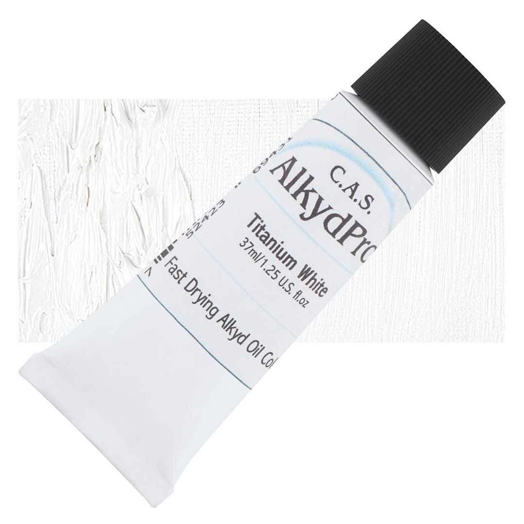 Open in modal - CAS AlkydPro Fast-Drying Alkyd Oil Color - Titanium White, 37 ml tube and swatch