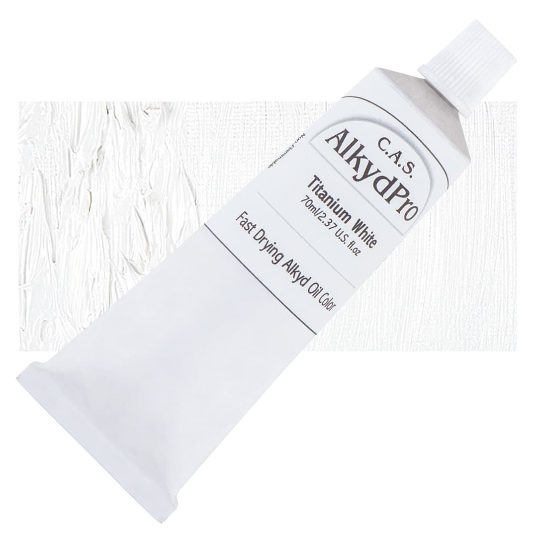 Open in modal - CAS AlkydPro Fast-Drying Alkyd Oil Color - Titanium White, 70 ml tube and swatch