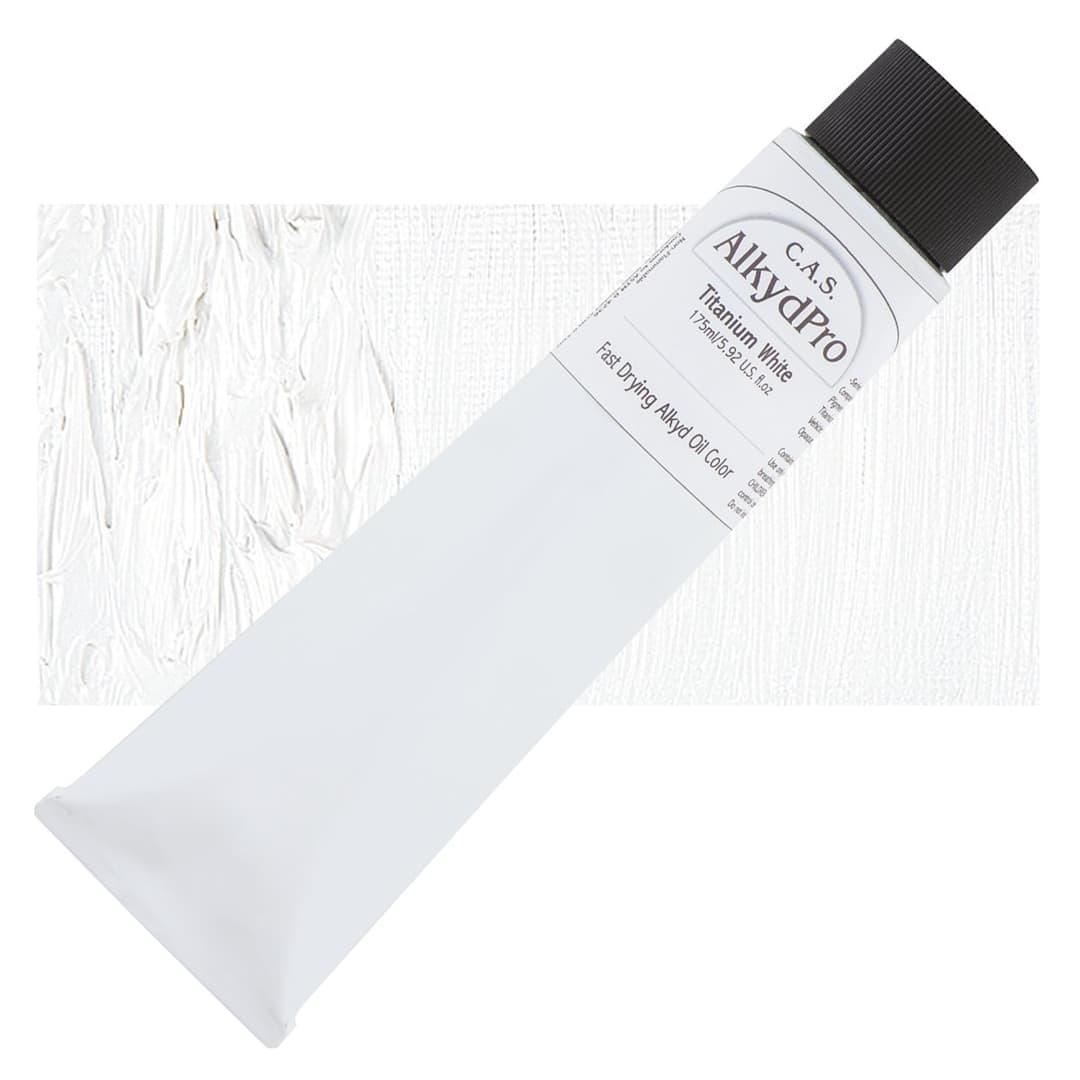 Open in modal - CAS AlkydPro Fast-Drying Alkyd Oil Color - Titanium White, 175 ml tube and swatch
