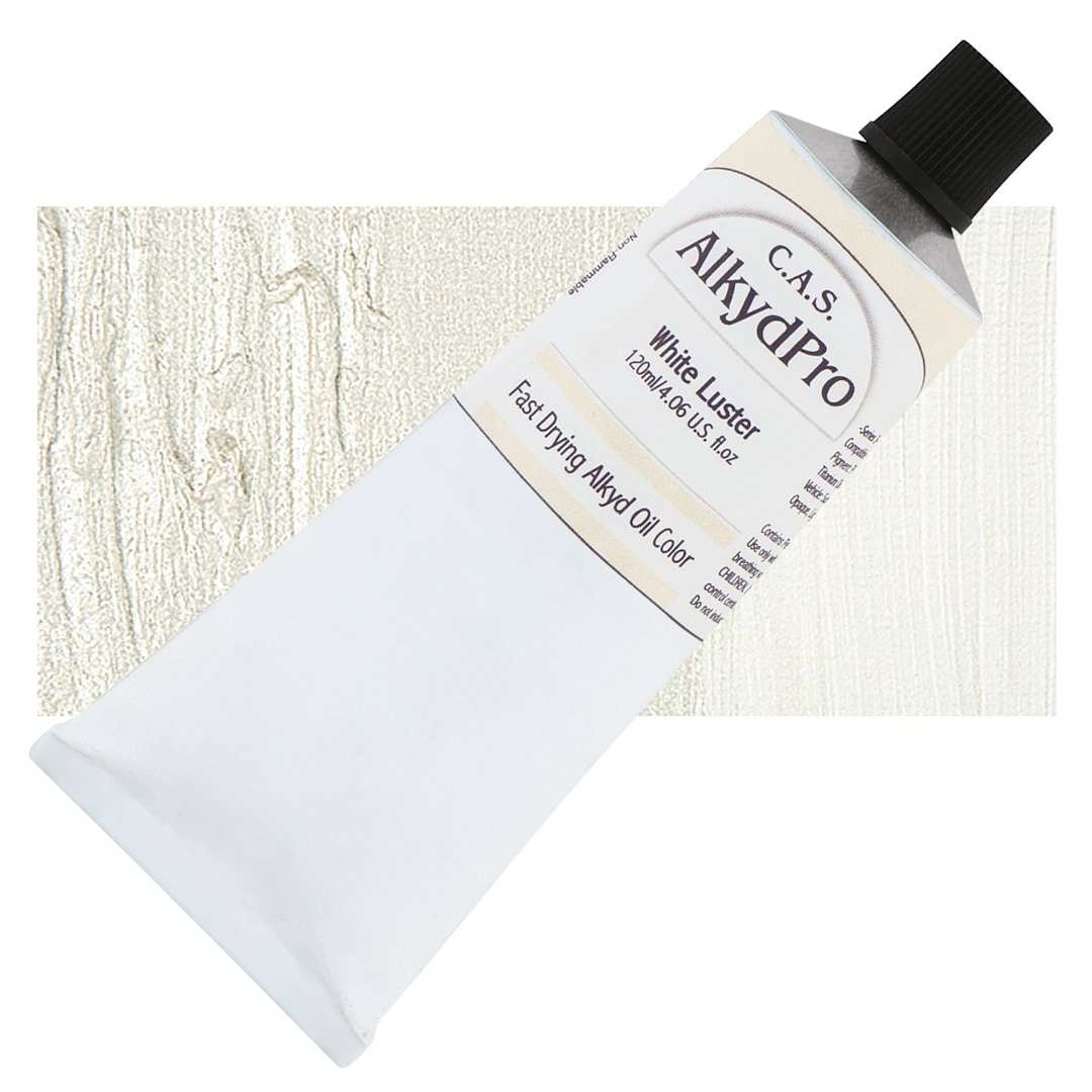 Open in modal - CAS AlkydPro Fast-Drying Alkyd Oil Color - Luster White, 120 ml tube and swatch
